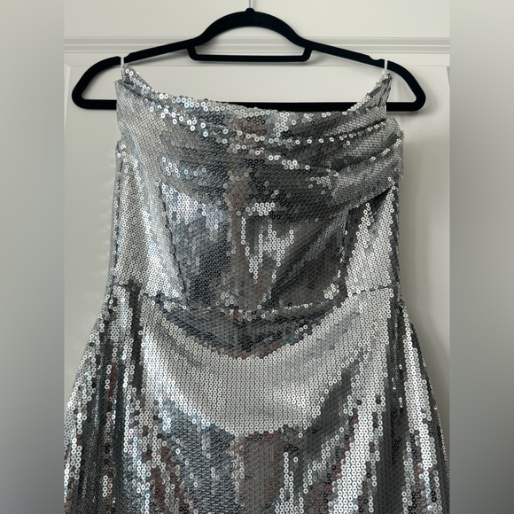 Sequin Curved Strapless Sheath Dress - Picture 8 of 13